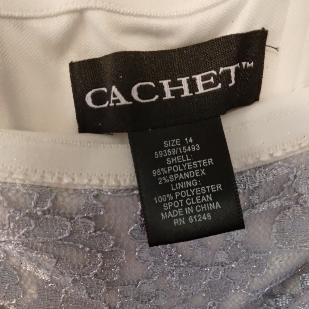 CACHET' NY Lace off the Shoulder Sky Blue Silver Trumpet Evening Gown Sparkle 14 - Picture 9 of 9